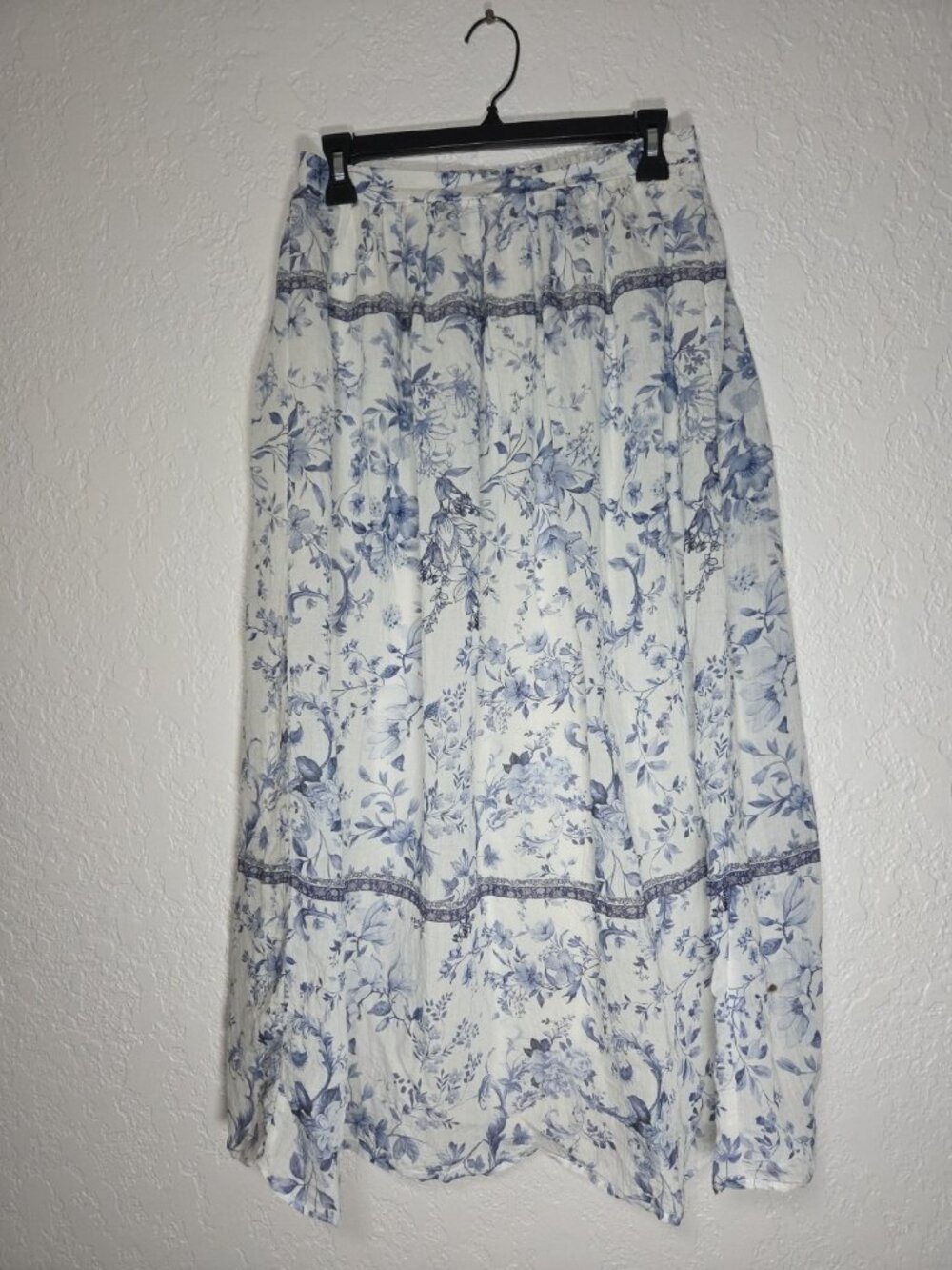 Calypso St Barth Midi Floral Skirt Womens Small Blue White Cottagecore Prairie